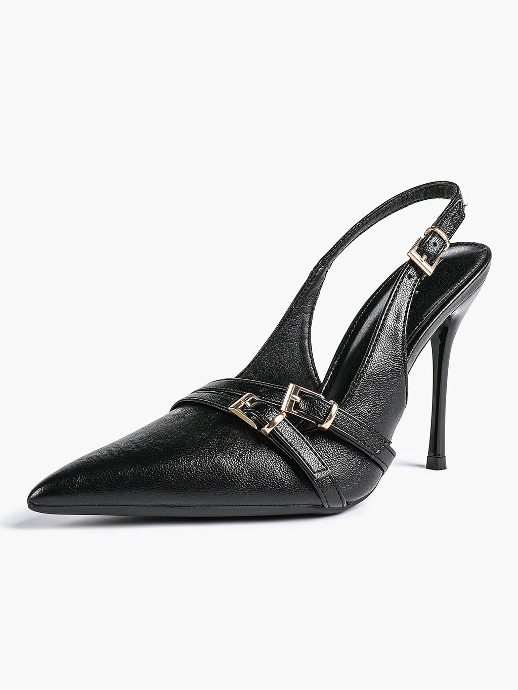 Leather Multi Buckle Slingback Pointed Toe Stiletto Heels-Elegant Dress Shoes