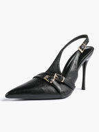 Leather Multi Buckle Slingback Pointed Toe Stiletto Heels-Elegant Dress Shoes