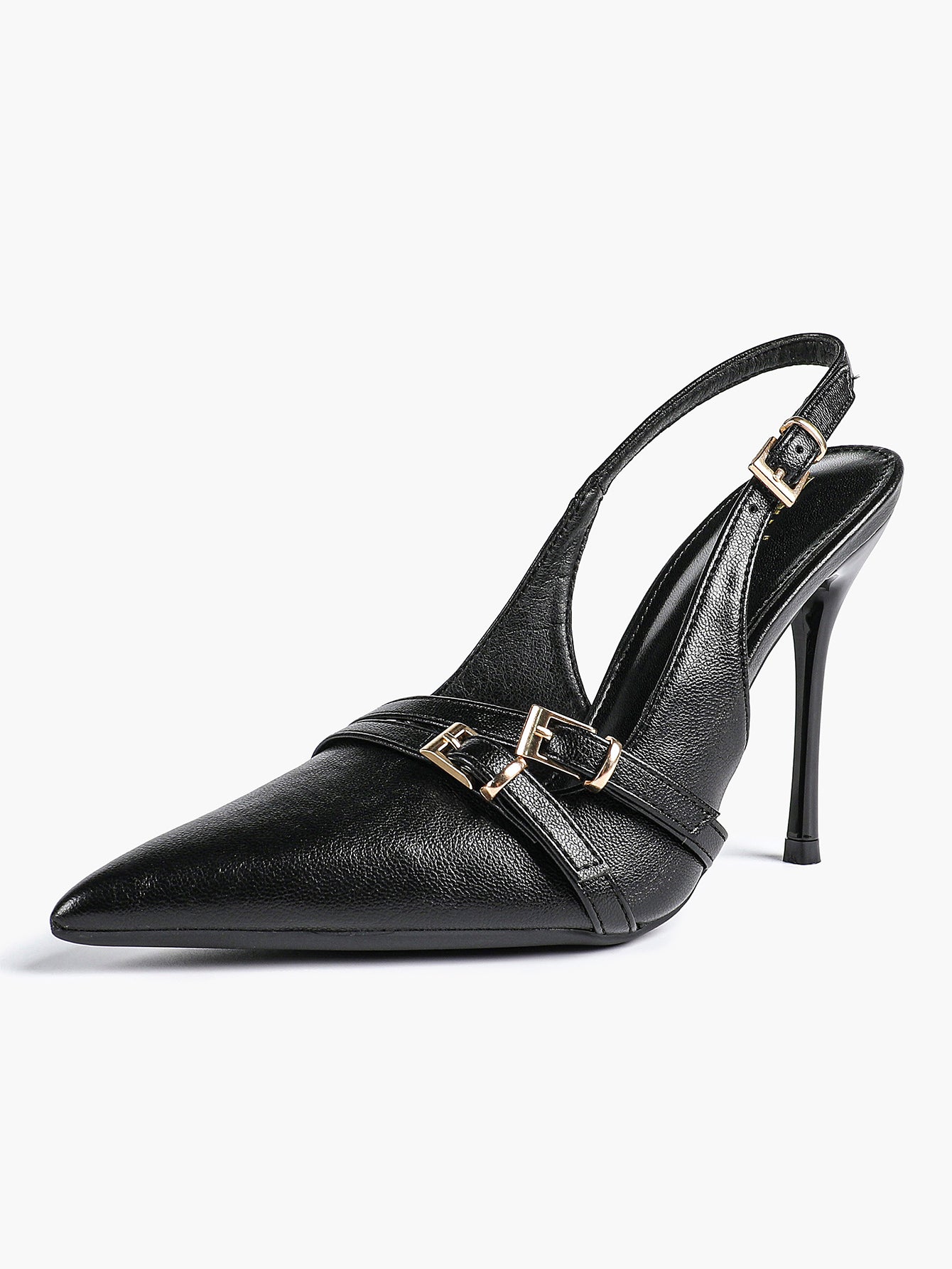 Leather Multi Buckle Slingback Pointed Toe Stiletto Heels-Elegant Dress Shoes