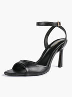 White Ankle Strap Open Toe Block Heeled Sandals - Wedding Party Office