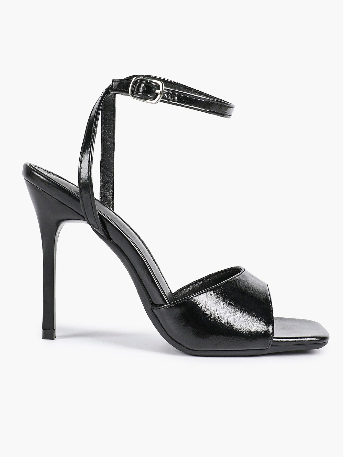 Women's Black Square Toe Ankle Strap Heeled Sandals Wedding Party Casual Shoes