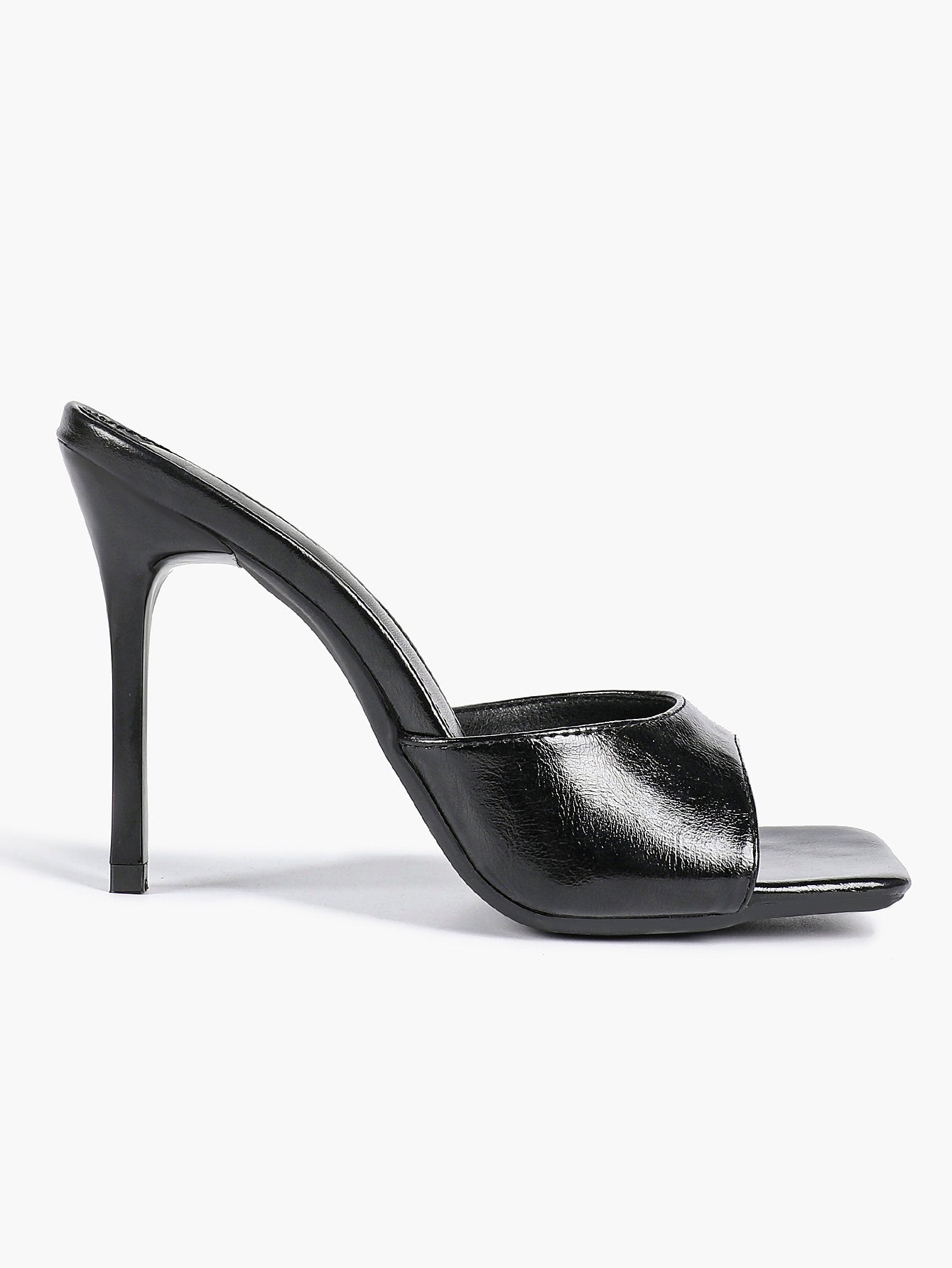Leather Square Toe High Heel Mules Slip-On Stiletto Sandals Wedding Casual Shoes