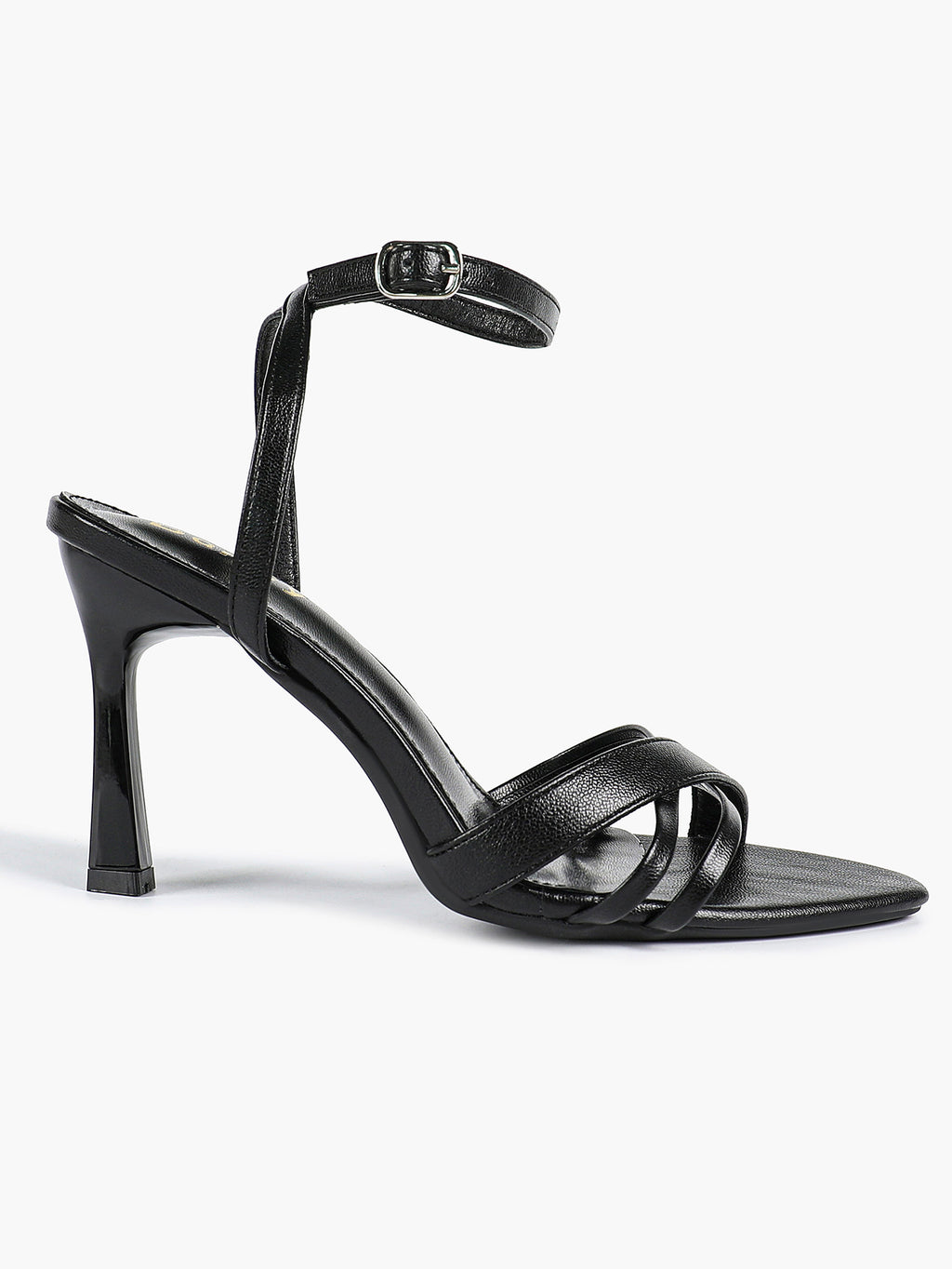 Women's Black Patent Leather Multi-Strap Ankle Strap Heeled Sandals - Summer Party Heels
