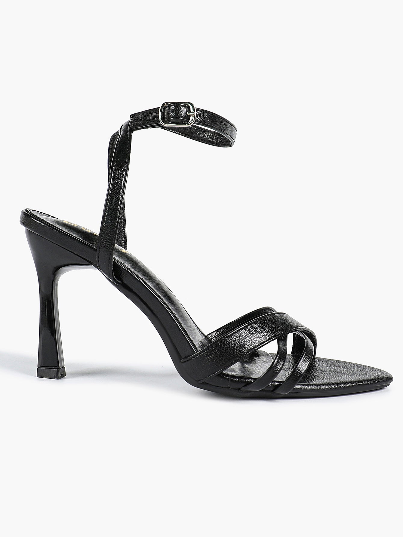 Women's Black Patent Leather Multi-Strap Ankle Strap Heeled Sandals - Summer Party Heels