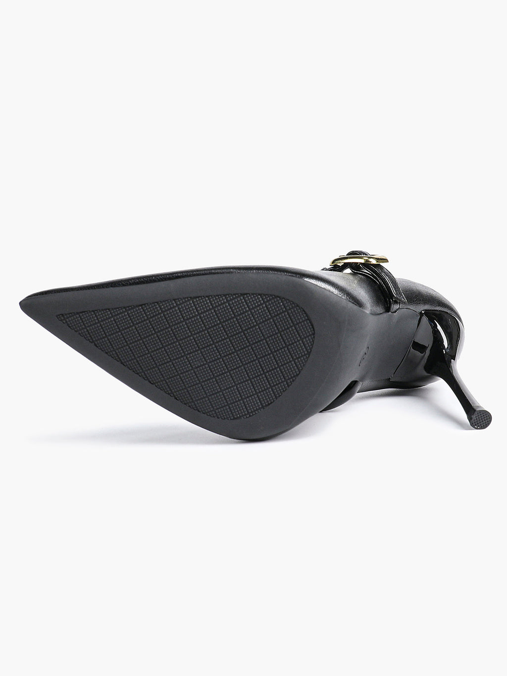 Elegant Black Pointed Stiletto Heels | Leather Strap with Gold Buckle ISHIFIVAN
