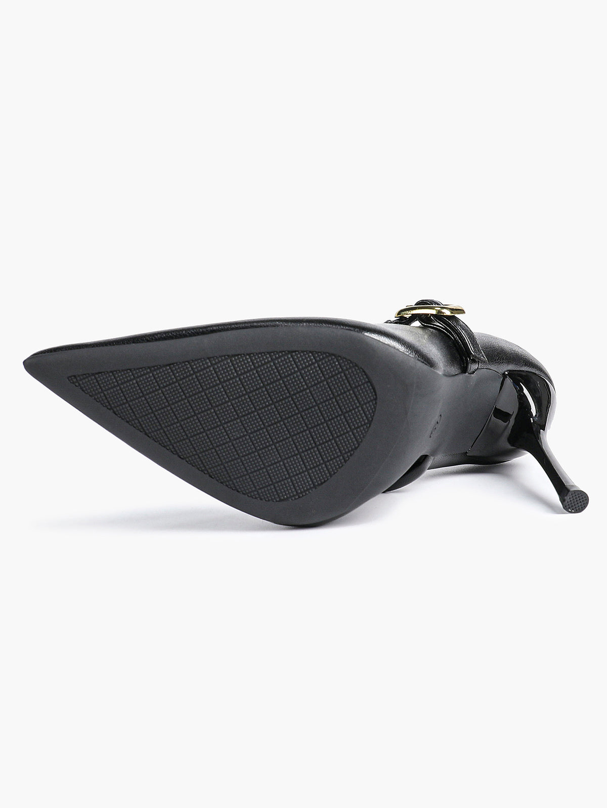 Elegant Black Pointed Stiletto Heels | Leather Strap with Gold Buckle ISHIFIVAN