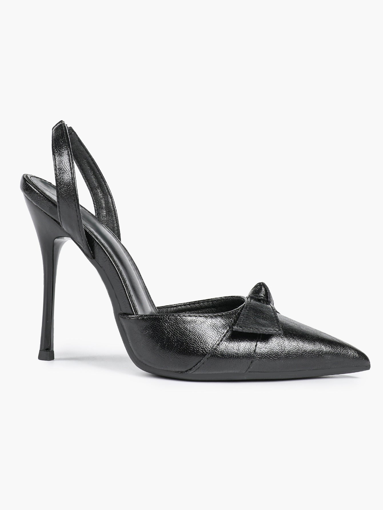 Black Leather Bow Slingback Heeled Pumps Pointed Toe Stiletto Office Evening Shoes