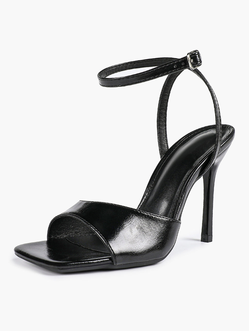 Women's Black Square Toe Ankle Strap Heeled Sandals Wedding Party Casual Shoes