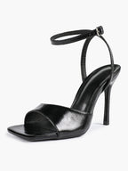 Women's Black Square Toe Ankle Strap Heeled Sandals Wedding Party Casual Shoes