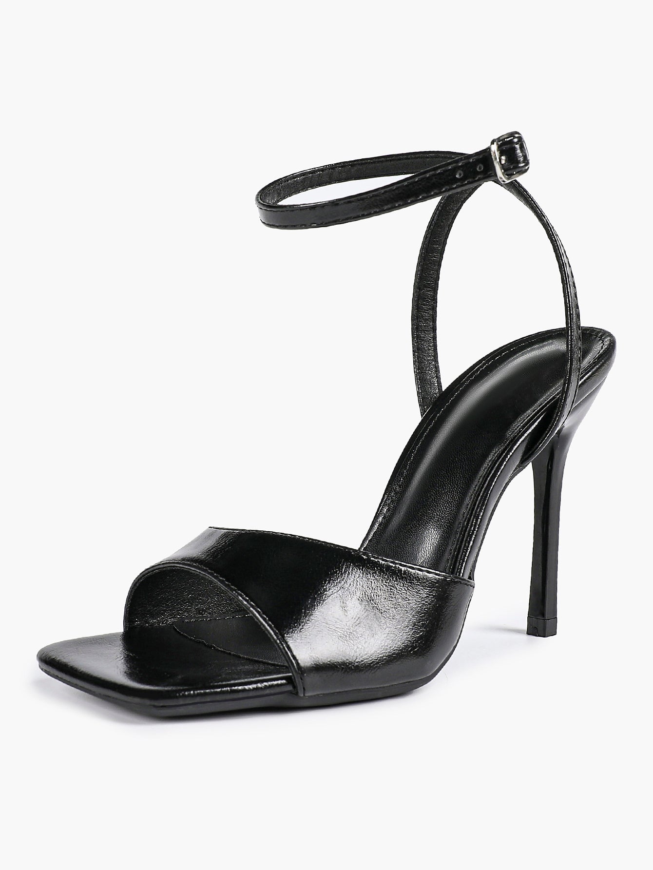 Women's Black Square Toe Ankle Strap Heeled Sandals Wedding Party Casual Shoes
