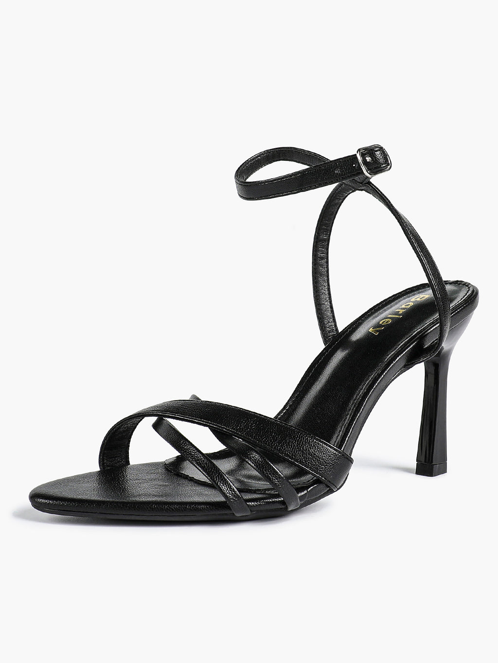 Women's Black Patent Leather Multi-Strap Ankle Strap Heeled Sandals - Summer Party Heels