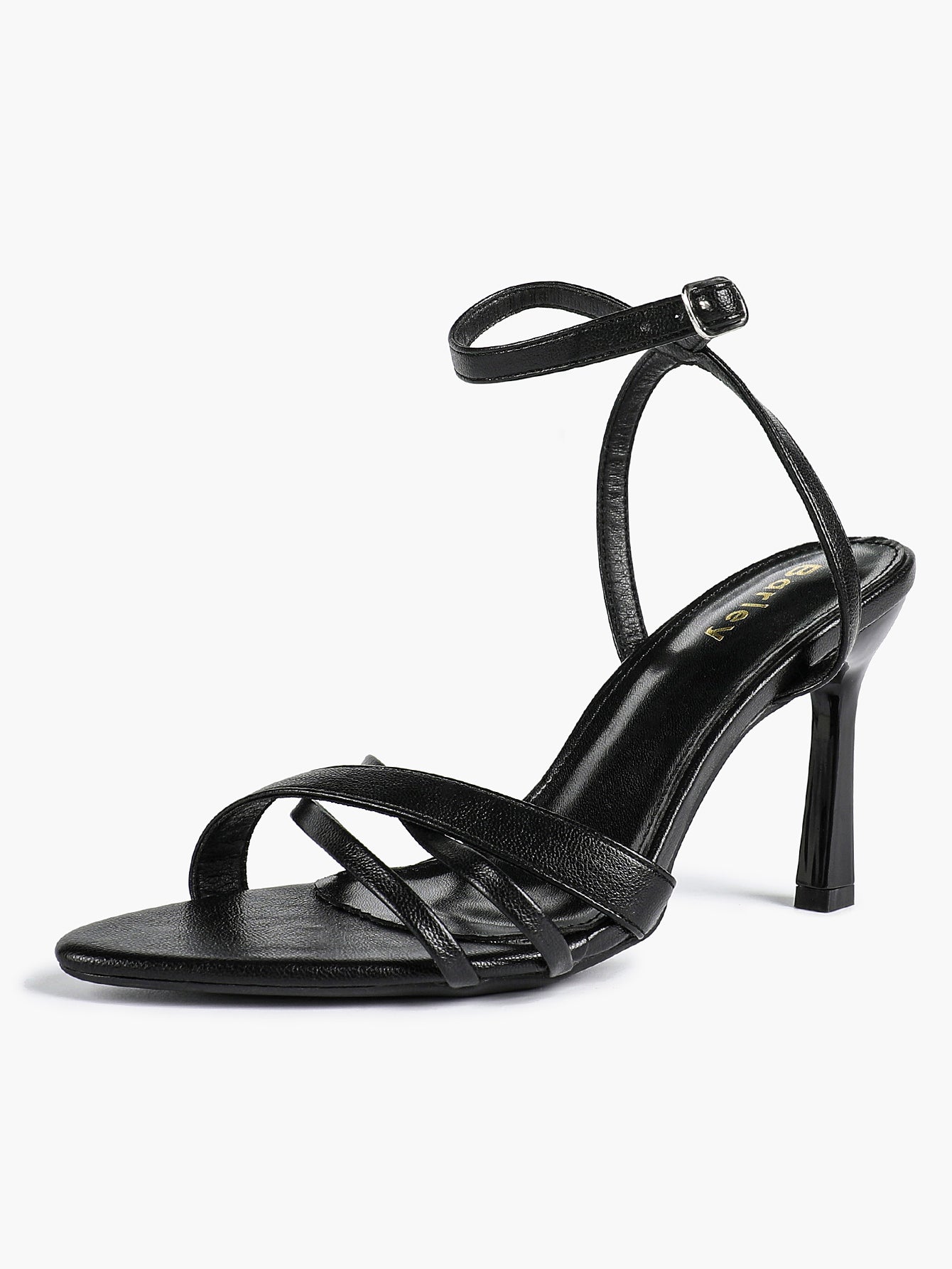 Women's Black Patent Leather Multi-Strap Ankle Strap Heeled Sandals - Summer Party Heels