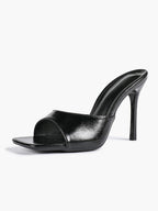 Leather Square Toe High Heel Mules Slip-On Stiletto Sandals Wedding Casual Shoes