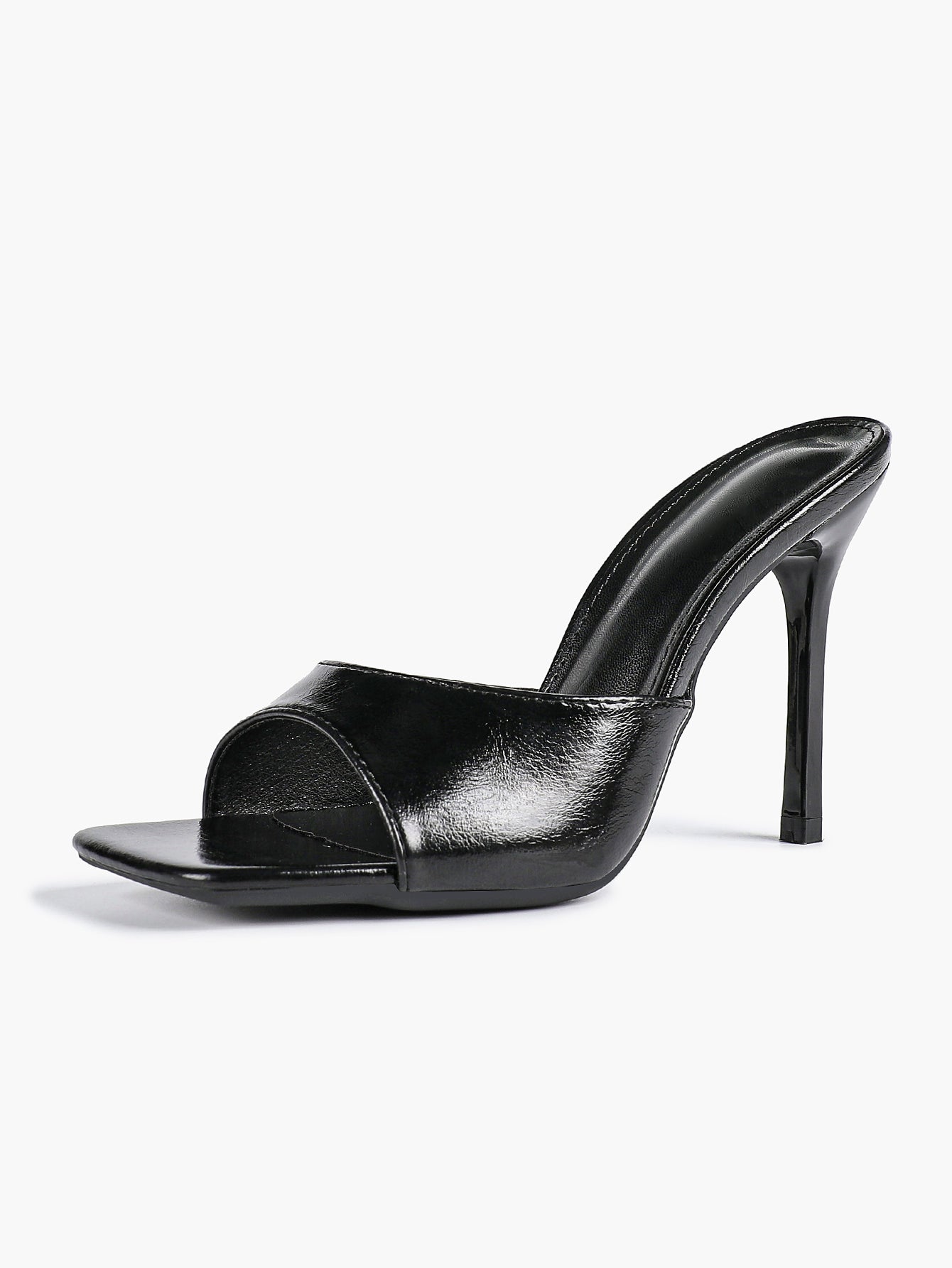 Leather Square Toe High Heel Mules Slip-On Stiletto Sandals Wedding Casual Shoes
