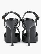 Women's Black Textured Leather Slingback Heeled Pumps Pointed Toe Stiletto Shoes Office Pumps