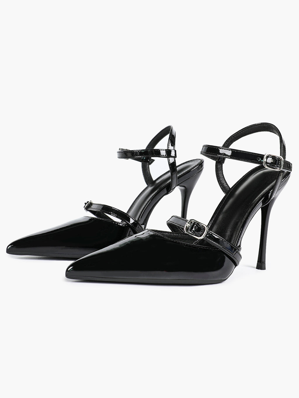 Double Strap Slingback Pointed Toe Stiletto Heels - Mary Jane Style Pumps