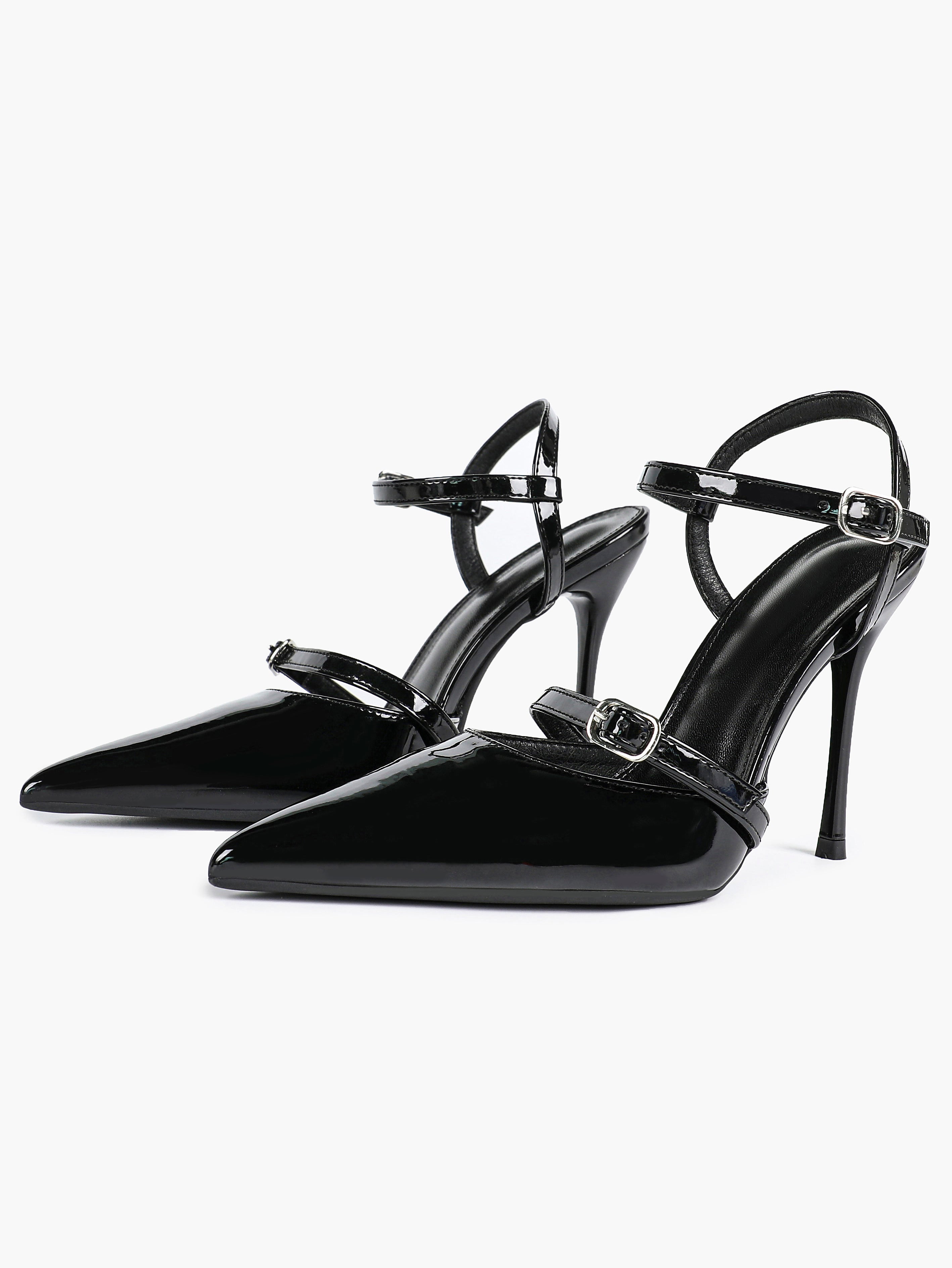 Double Strap Slingback Pointed Toe Stiletto Heels - Mary Jane Style Pumps