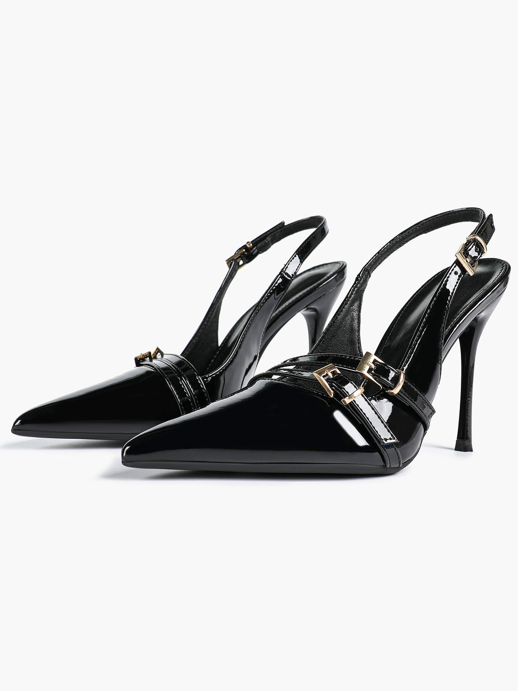 Leather Multi Buckle Slingback Pointed Toe Stiletto Heels-Elegant Dress Shoes