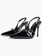 Leather Multi Buckle Slingback Pointed Toe Stiletto Heels-Elegant Dress Shoes