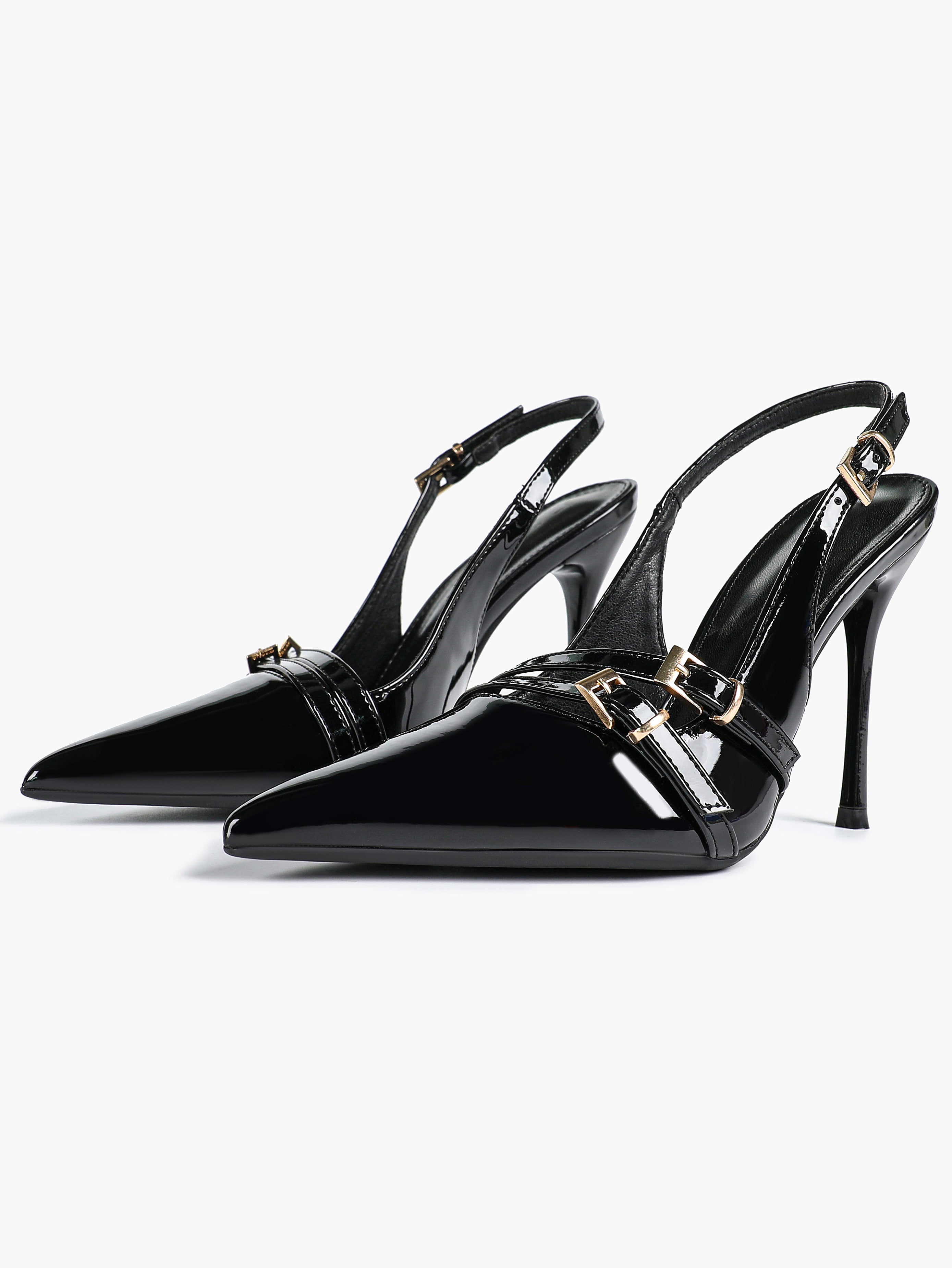 Leather Multi Buckle Slingback Pointed Toe Stiletto Heels-Elegant Dress Shoes
