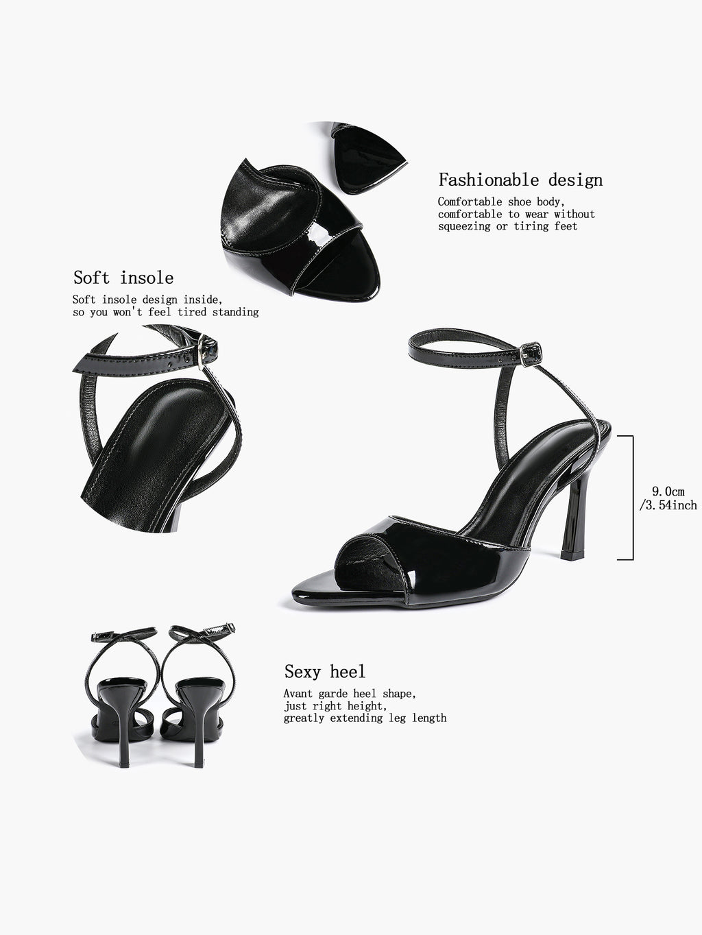 Open Toe Single Band Ankle Strap Heels Adjustable Sandals for Summer Date