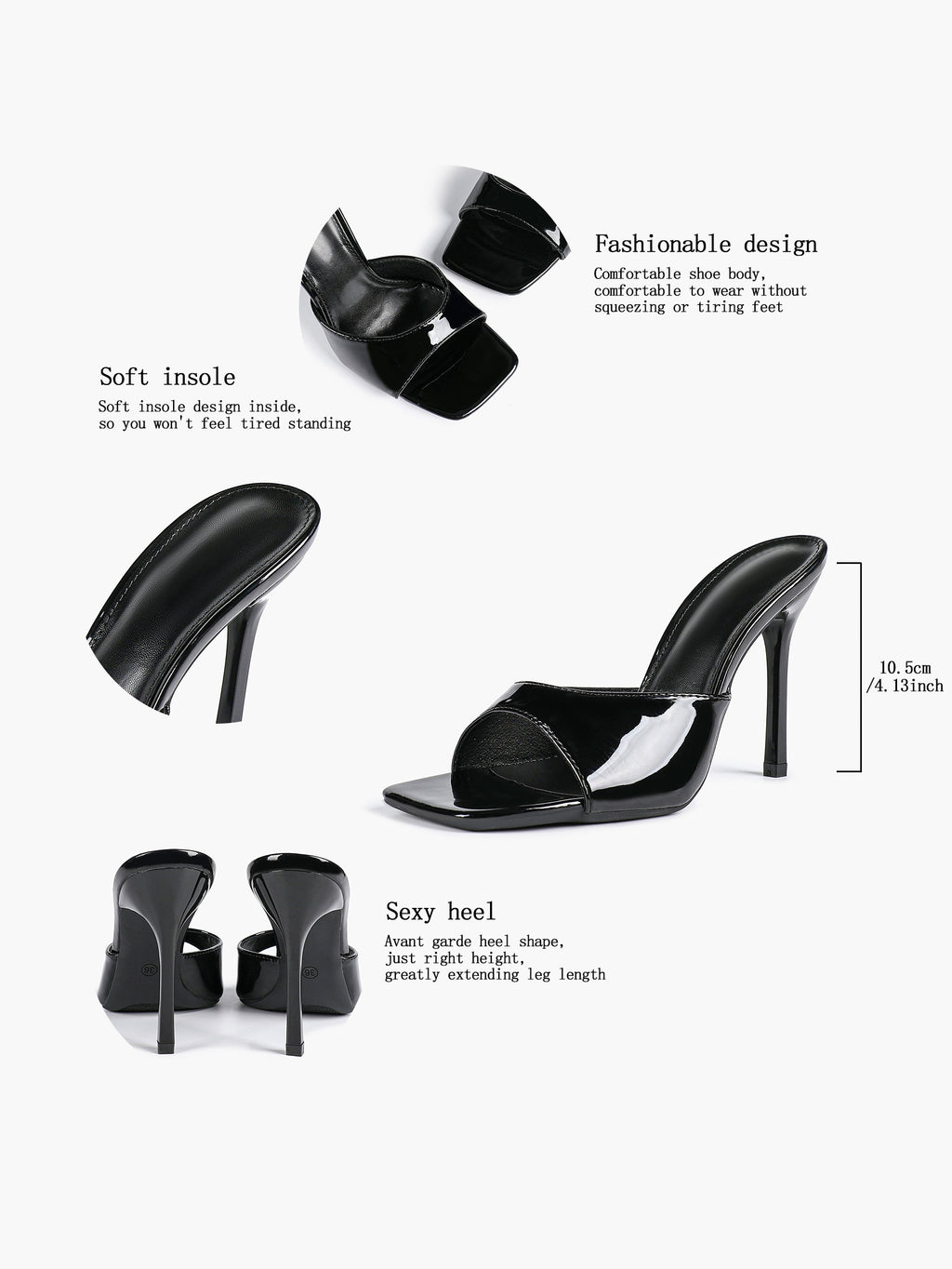 Leather Square Toe High Heel Mules Slip-On Stiletto Sandals Wedding Casual Shoes
