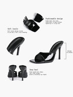 Leather Square Toe High Heel Mules Slip-On Stiletto Sandals Wedding Casual Shoes