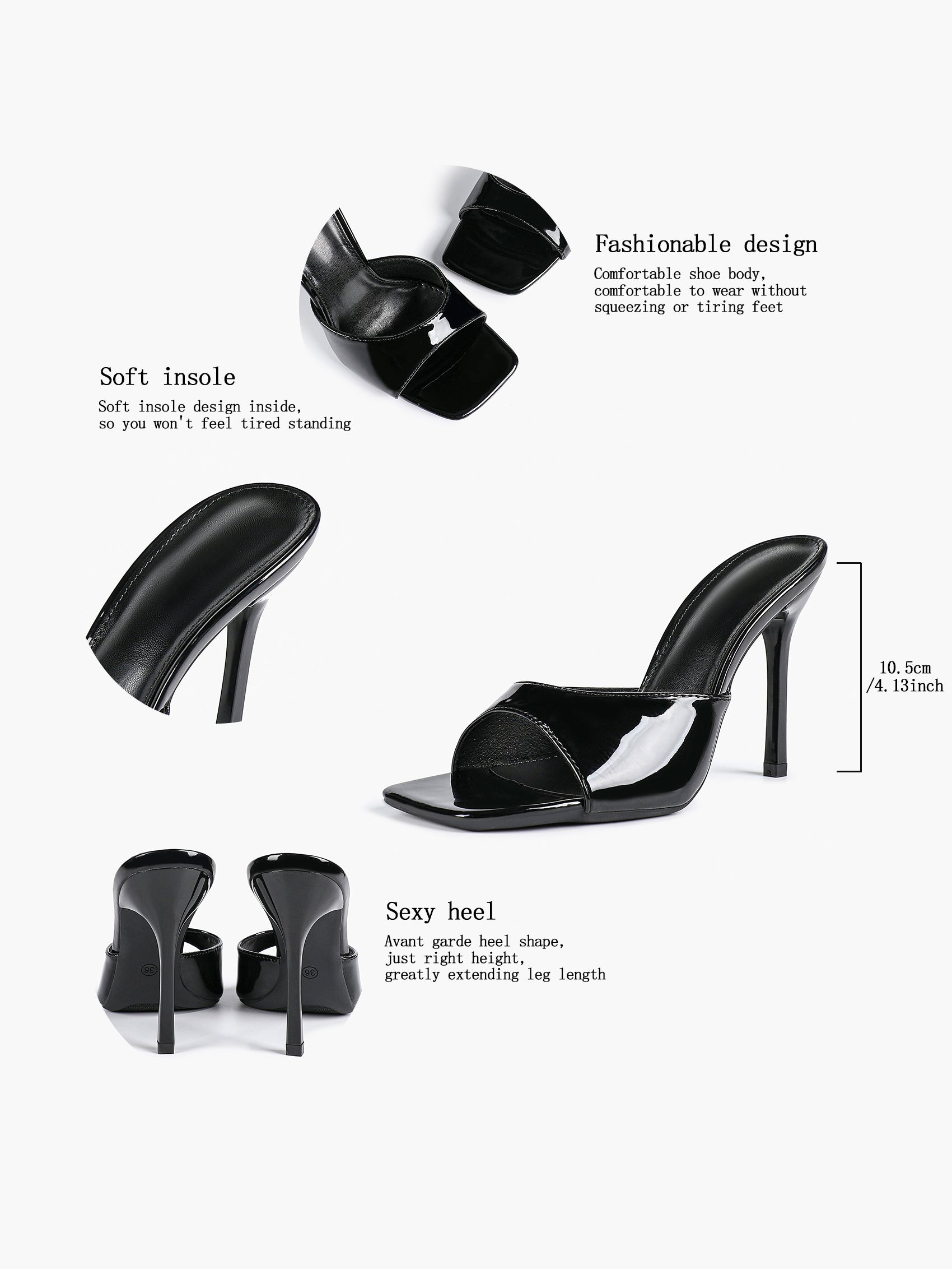Leather Square Toe High Heel Mules Slip-On Stiletto Sandals Wedding Casual Shoes