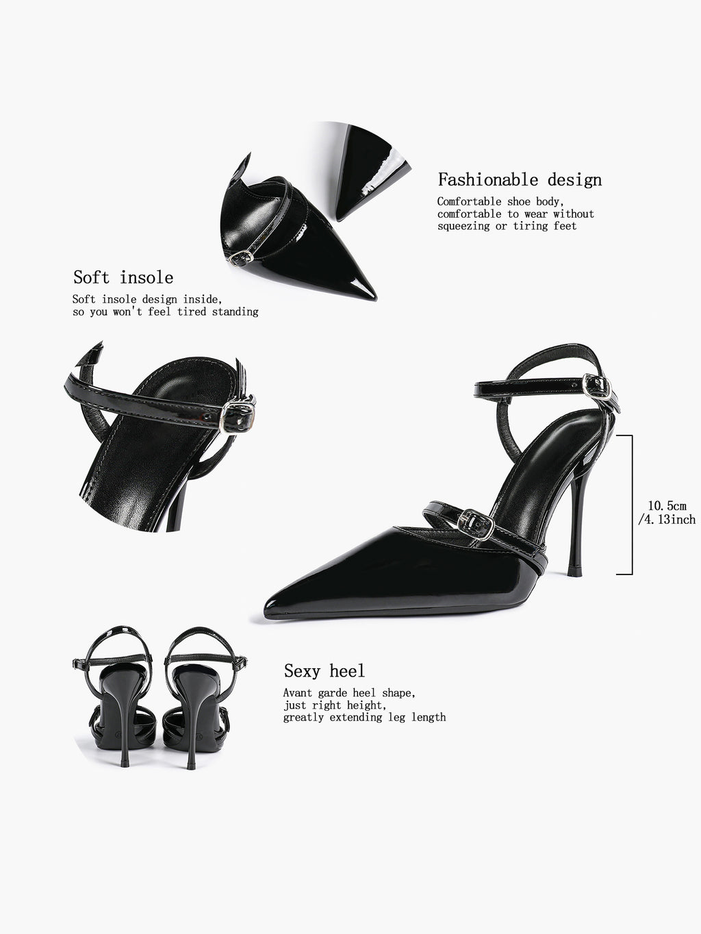 Double Strap Slingback Pointed Toe Stiletto Heels - Mary Jane Style Pumps