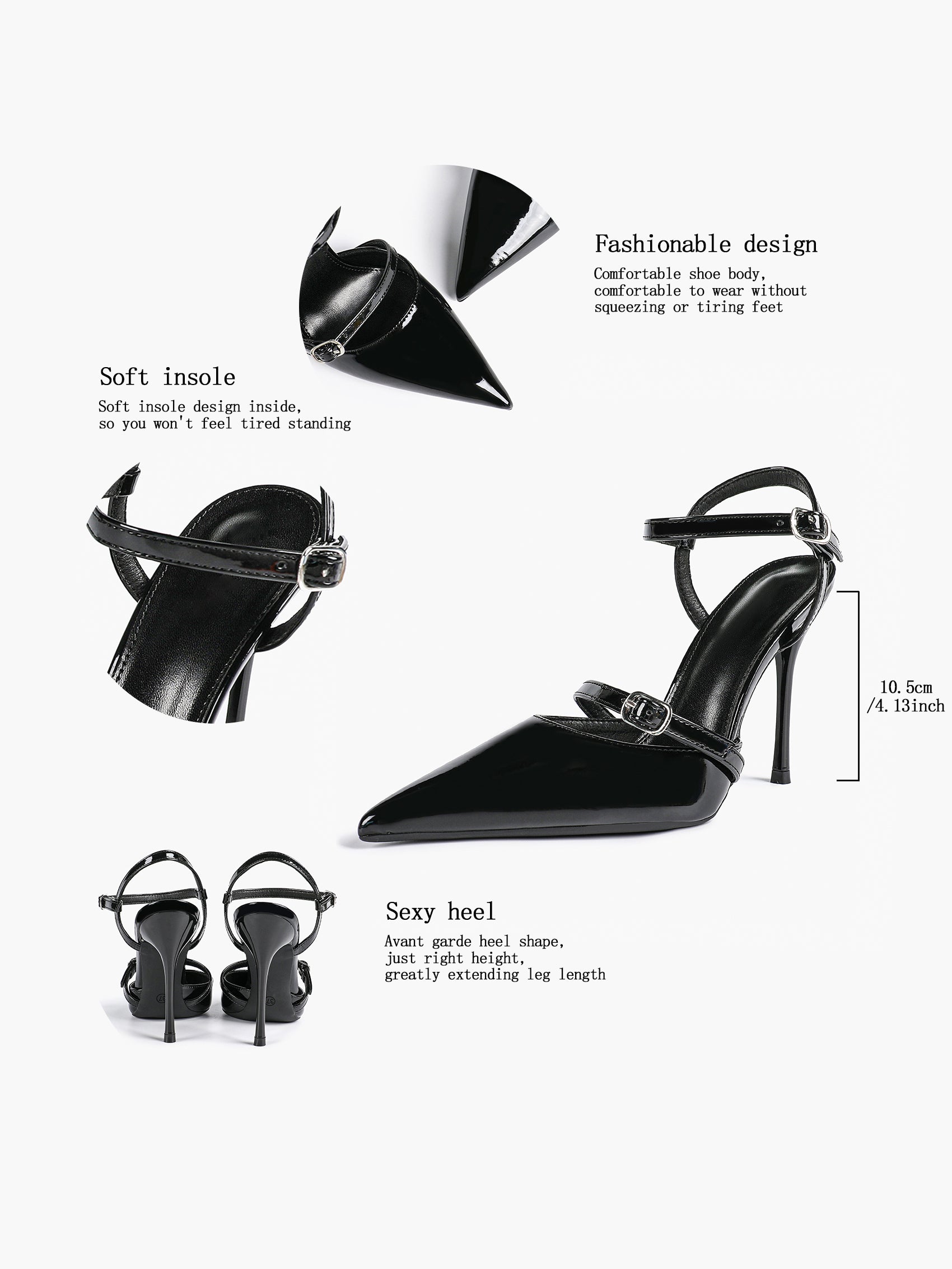 Double Strap Slingback Pointed Toe Stiletto Heels - Mary Jane Style Pumps
