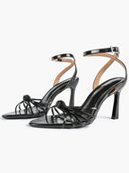 Gold Metallic Knotted Multi-Strap Open Toe Ankle Strap High Heel Sandals