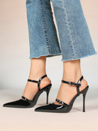 Double Strap Slingback Pointed Toe Stiletto Heels - Mary Jane Style Pumps