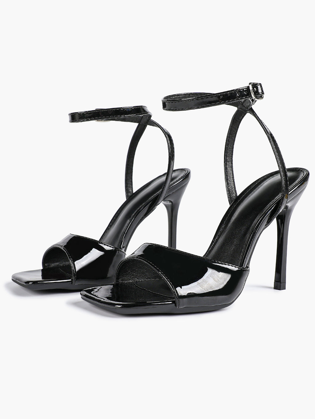 Women's Black Square Toe Ankle Strap Heeled Sandals Wedding Party Casual Shoes