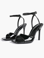 Women's Black Square Toe Ankle Strap Heeled Sandals Wedding Party Casual Shoes