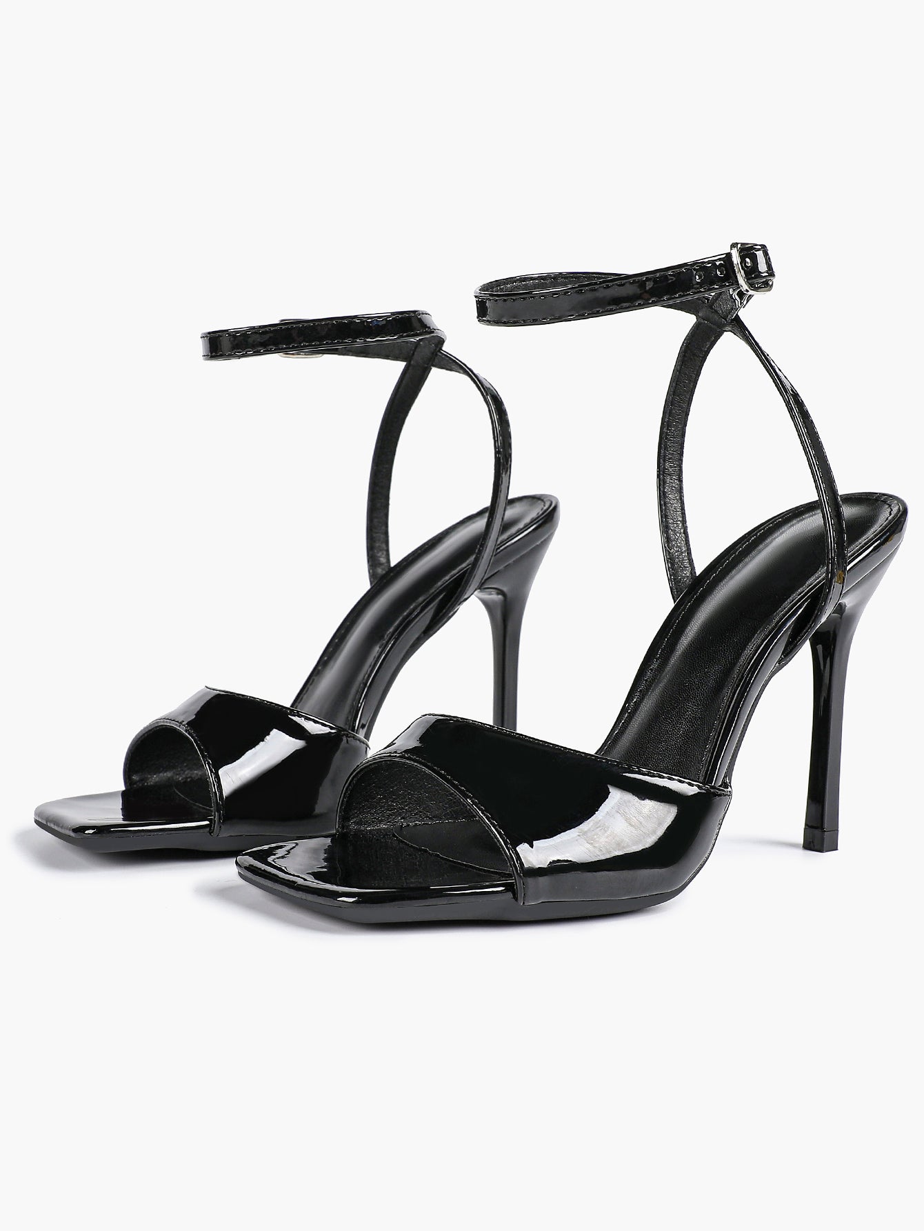 Women's Black Square Toe Ankle Strap Heeled Sandals Wedding Party Casual Shoes