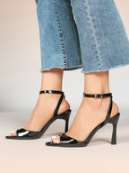 White Ankle Strap Open Toe Block Heeled Sandals - Wedding Party Office