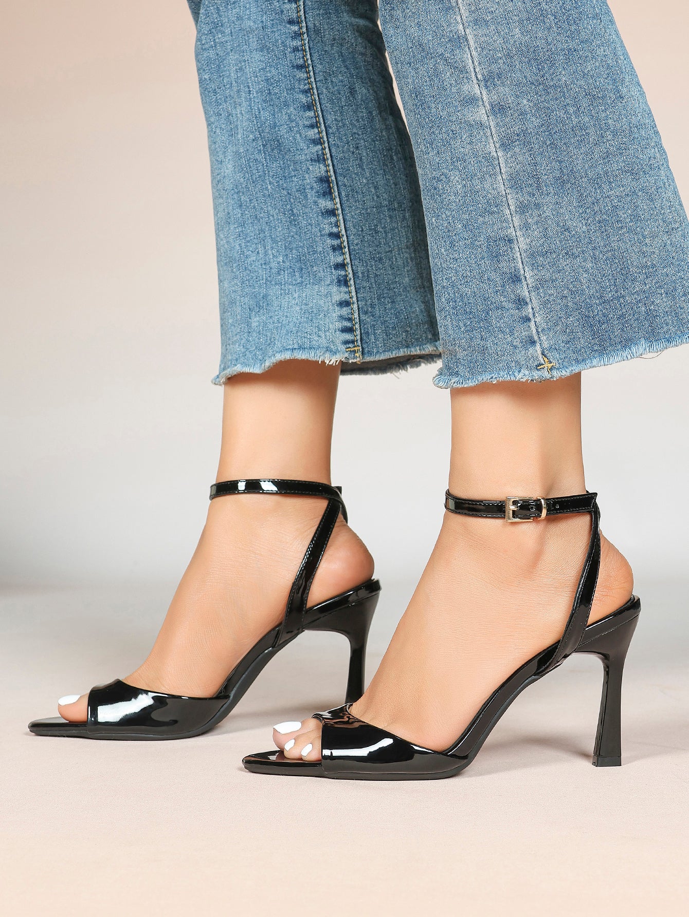 White Ankle Strap Open Toe Block Heeled Sandals - Wedding Party Office