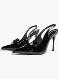 Pointed Toe Bow Detail Slingback Heels - Office Formal Evening Pumps