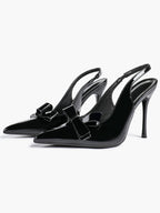 Pointed Toe Bow Detail Slingback Heels - Office Formal Evening Pumps