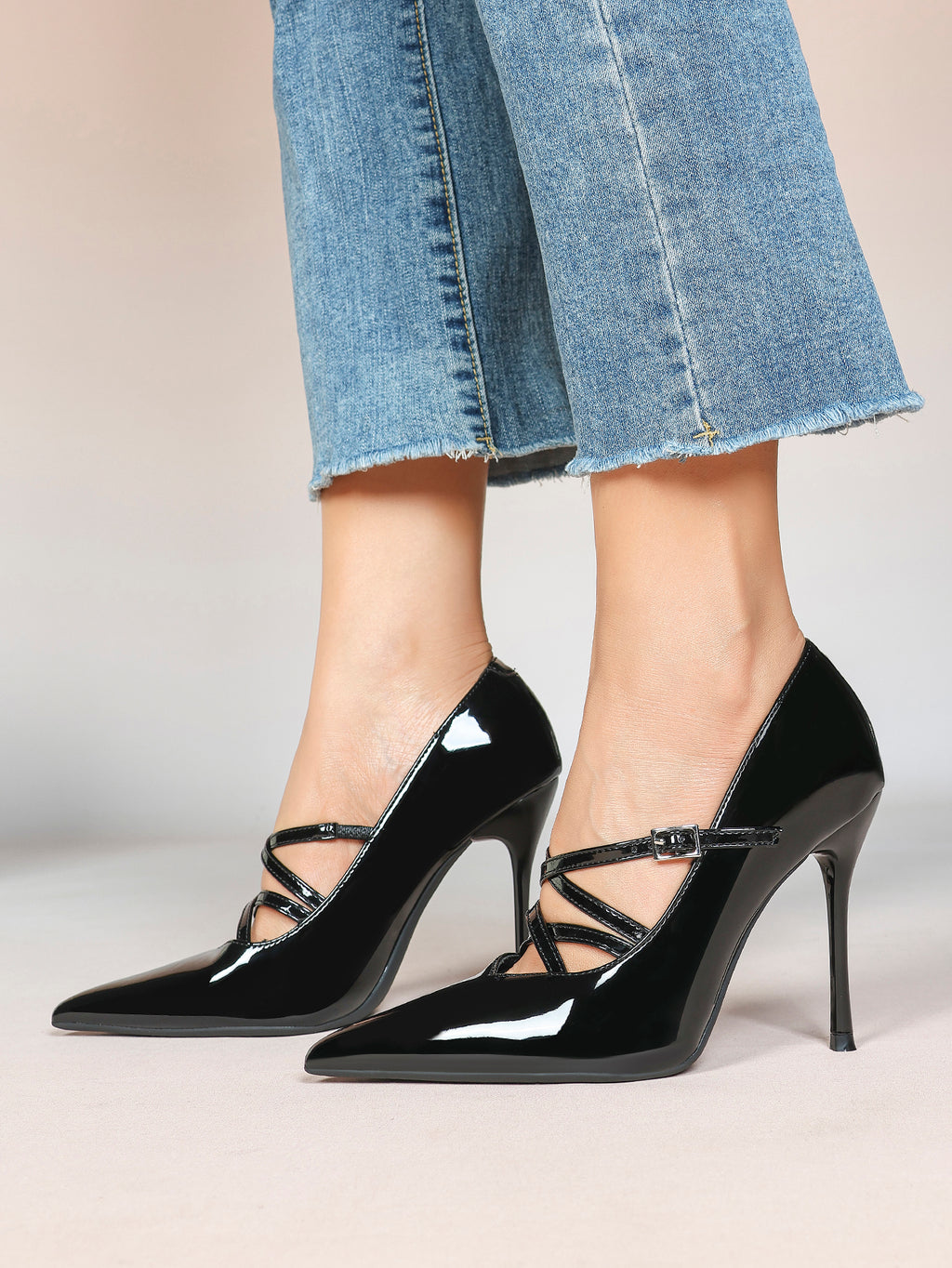 Cross Buckle Slingback Heels - Classic Pointed Toe Pumps