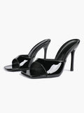 Leather Square Toe High Heel Mules Slip-On Stiletto Sandals Wedding Casual Shoes