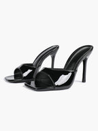 Leather Square Toe High Heel Mules Slip-On Stiletto Sandals Wedding Casual Shoes