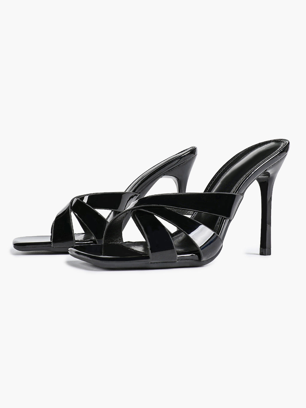 Patent Leather Crisscross Strap High Heel Mules Square Toe Slip-On Daily Wear