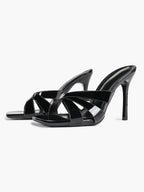 Patent Leather Crisscross Strap High Heel Mules Square Toe Slip-On Daily Wear