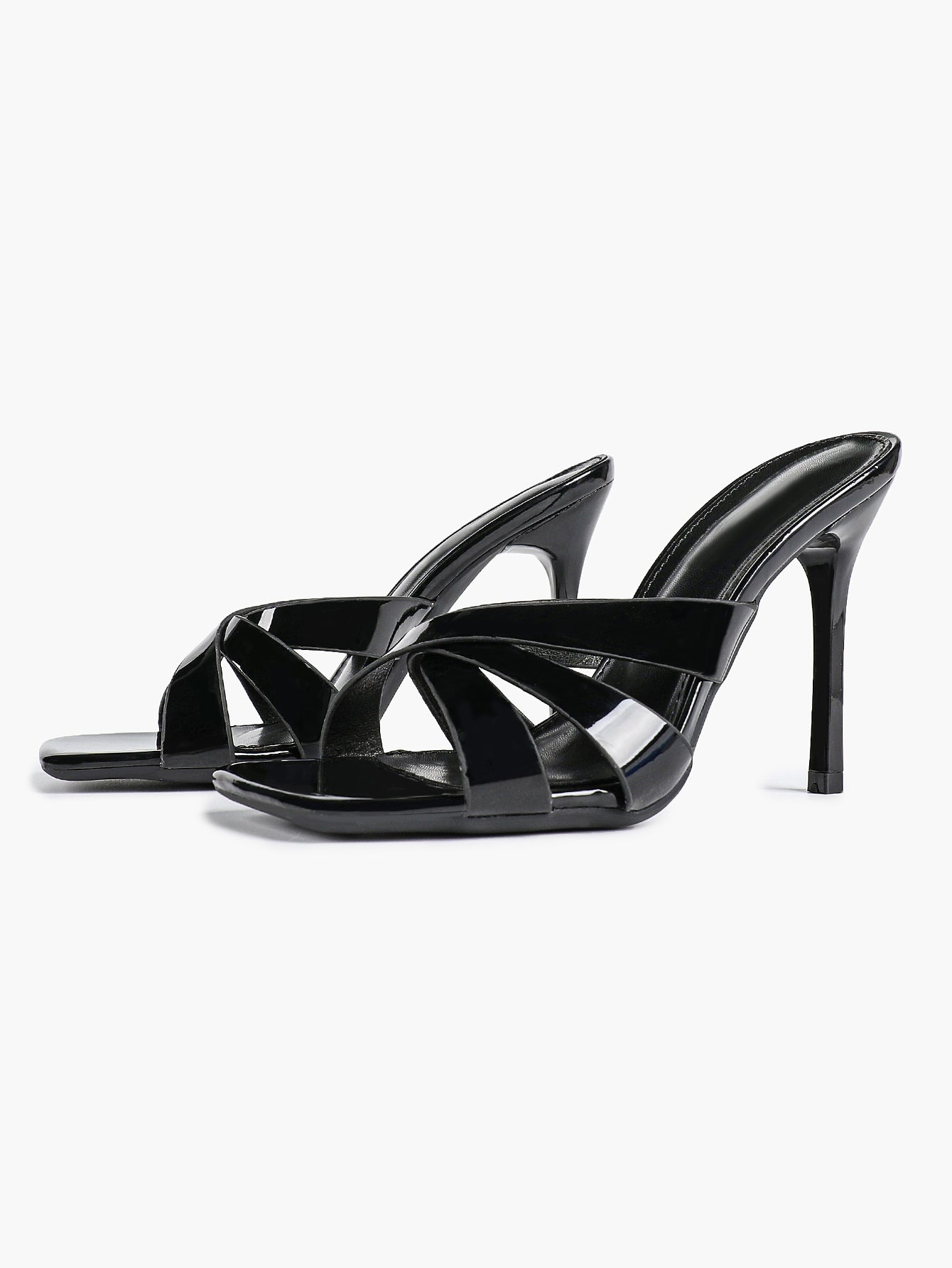 Patent Leather Crisscross Strap High Heel Mules Square Toe Slip-On Daily Wear