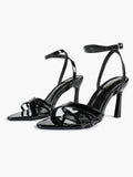 Women's Black Patent Leather Multi-Strap Ankle Strap Heeled Sandals - Summer Party Heels