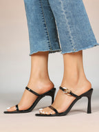 Chain Detail Open Toe High Heel Mules - Daily Party Sandals