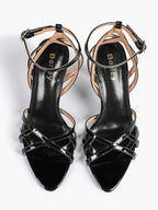 Crisscross Strappy Ankle Strap Metallic Silver Stiletto Sandals Party Date Night