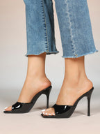 Leather Square Toe High Heel Mules Slip-On Stiletto Sandals Wedding Casual Shoes