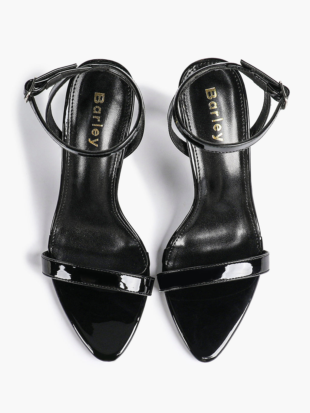 Black Leather Square Toe Ankle Strap High Heel Sandals